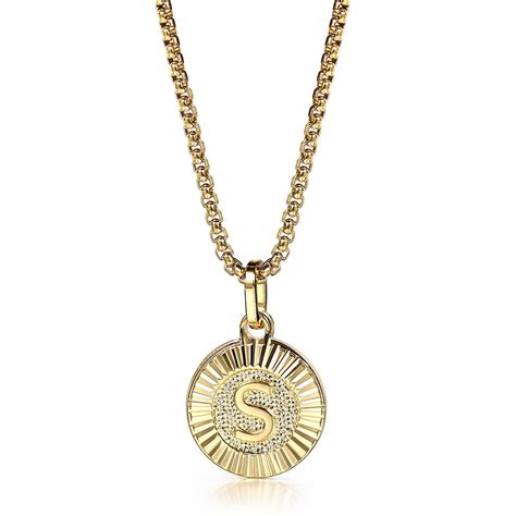 Hermah Round Gold Plated Initial Letter Pendant Necklace