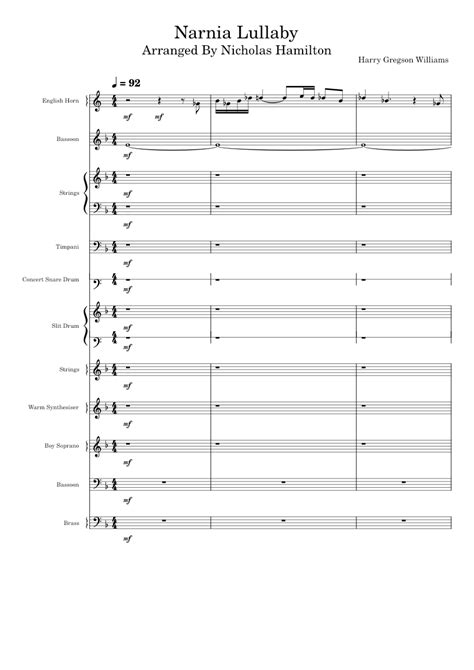 Narnia Lullaby Sheet Music For Child Oboe Bassoon Timpani And More