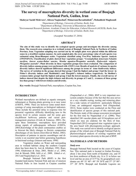 Pdf The Survey Of Macrophytes Diversity In Wetlanl Zone Of Boujagh