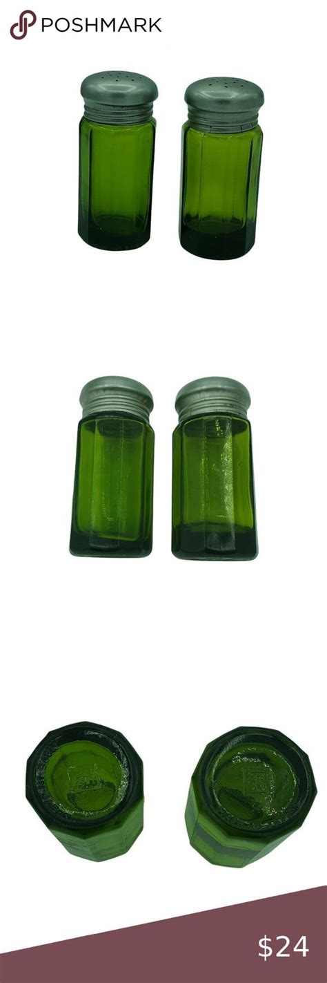 VTG 1960s Takahashi Japan Green Glass Salt And Pepper Shakers Silver