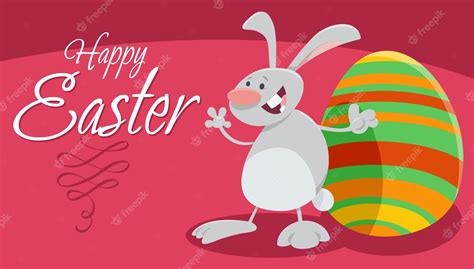 Premium Vector Cartoon Easter Bunny With Painted Egg Greeting Card