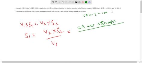 SOLVED: A sample of 25.0 mL of 0.500 M H2SO4 was titrated with KOH ...