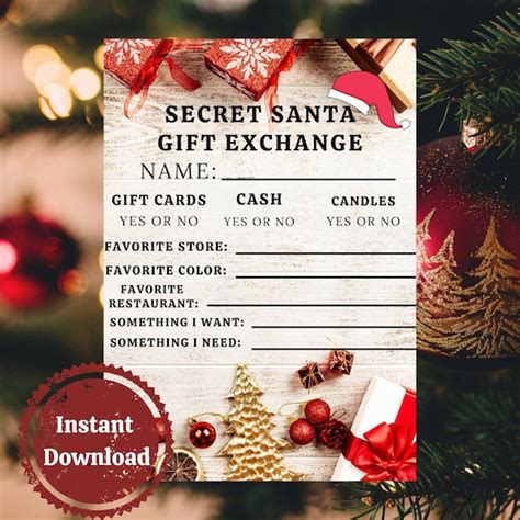 Printable Secret Santa T Exchange Christmas Secret Santa Etsy