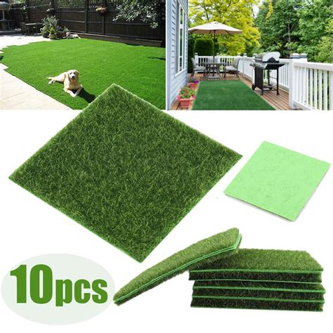 Walfront 10 Pcs Artificial Grass Mat Turf Lawn Garden Micro Landscape Ornament Home Decor