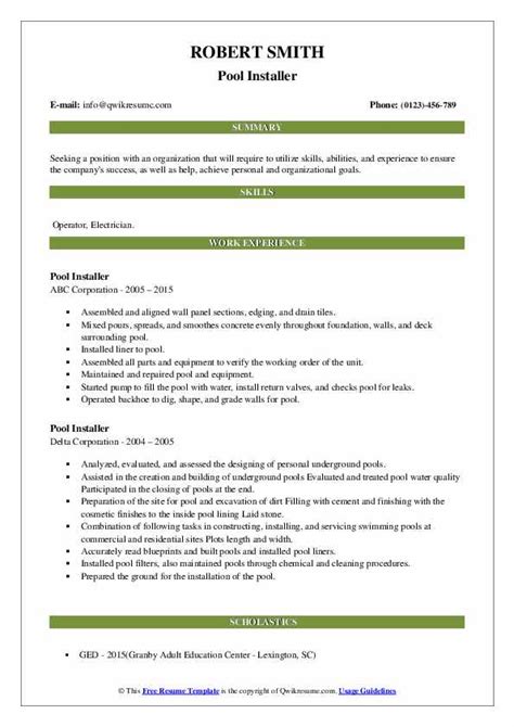 Pool Installer Resume Samples Qwikresume