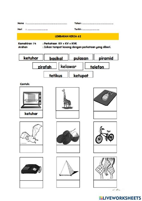 Perkataan Kvkvkvk Online Worksheet Live Worksheets