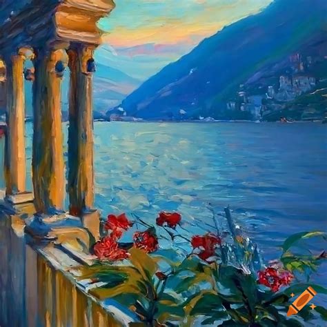 Impressionist Painting Of A Cozy Patio Overlooking Lake Como On Craiyon