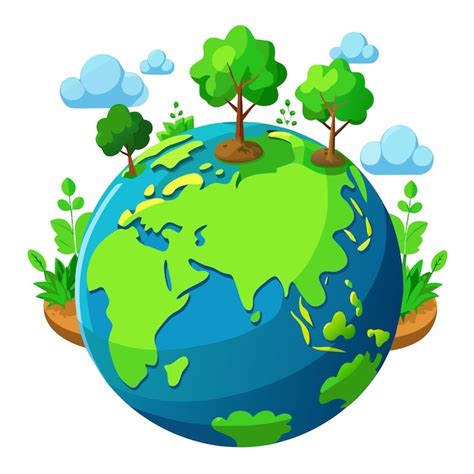 Ecology Concept Earth With Green Trees And Grass Vector Illustration