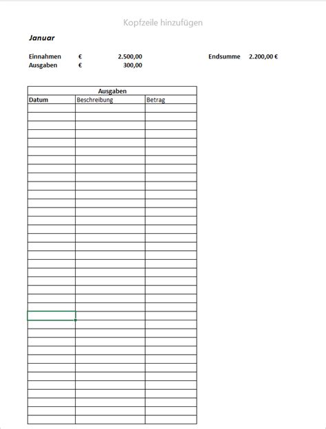 Haushaltsbuch Excel Vorlage Zum Herunterladen