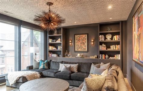 Living Room With Dark Grey Accent Wall Cabinets Matttroy