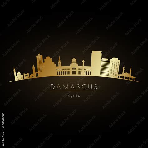 Golden logo Damascus skyline. Vector silhouette illustration. Stock ...