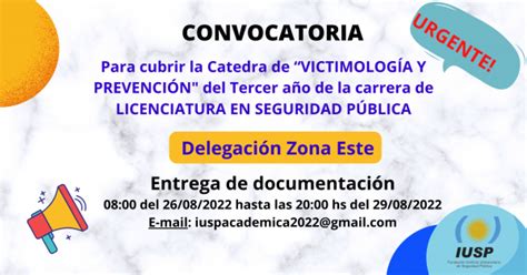 Convocatoria Docente Para Victimolog A Y Prevenci N De Licenciatura