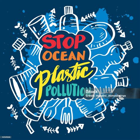 Stop Ocean Plastic Pollution Poster Ecological Campaign Stock