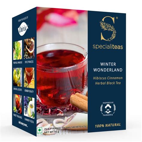 Cherise Specialiteas Winter Wonderland Hibiscus Cinnamon Black Tea 2 G X 25 Pyramid Tea Bags