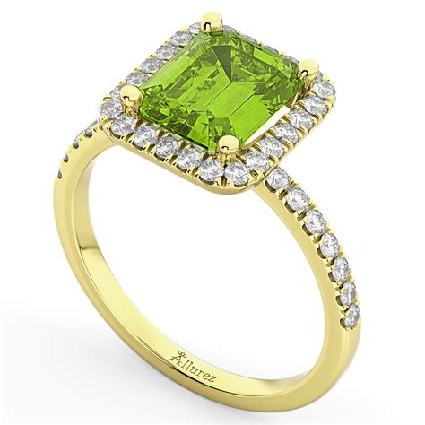 Emerald-Cut Peridot & Diamond Engagement Ring 14k Yellow Gold 3.32ct ...