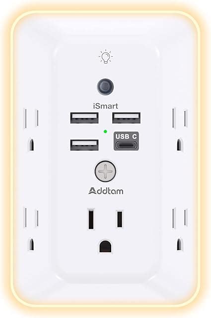 Surge Protector Outlet Extender With Night Light Addtam 5 Outlet