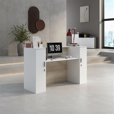 Timechee Modern Reception Desk Counter with 6-Tier Adjustable Shelf ...