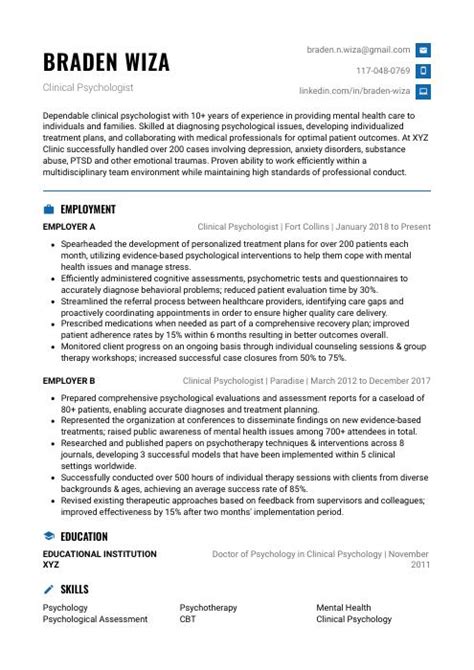 Clinical Psychologist Resume Cv Example And Writing Guide