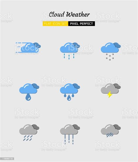 Kleur Plat Pictogram Symbool Set Weersvoorspelling Klimaat Wolk