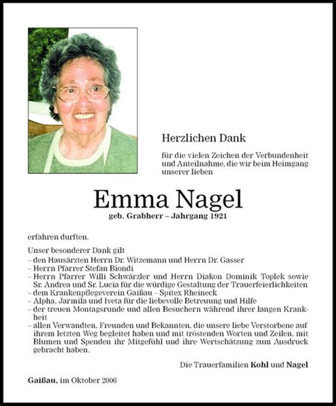 Todesanzeigen Von Emma Nagel Todesanzeigen Vorarlberger Nachrichten