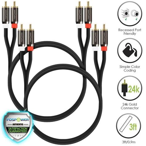 FosPower 3 6 10 15 25 FT Gold Plated RCA Male L R Stereo Audio Cable