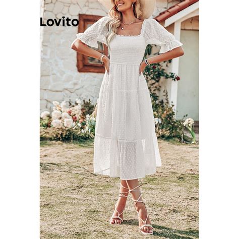 Lovito Vestido Casual Simples Babados Para Mulheres LNE31168