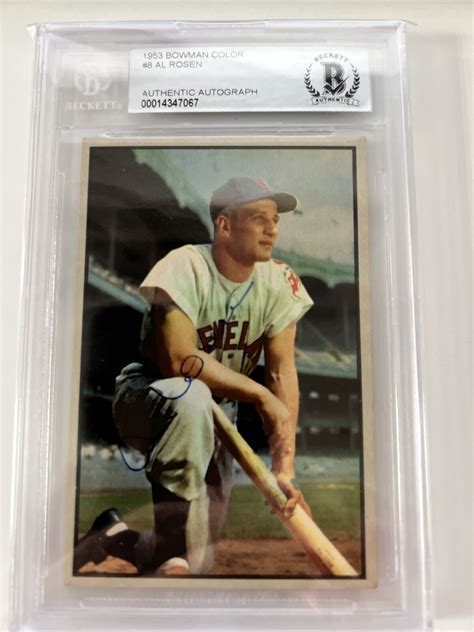 1953 Bowman Color 8 Al Rosen Cleveland Indians Auto Signed Slabbed BAS