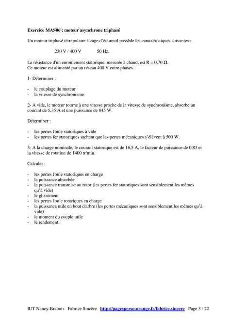 SOLUTION Exercices Corrig S D Electrotechnique Moteur Asynchrone