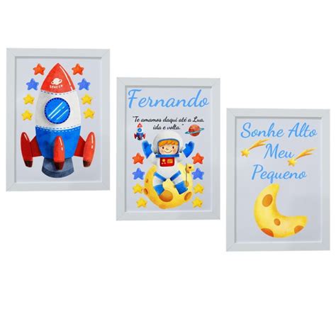 Kit 3 Quadros Decorativos Menino Astronauta Fernando Elo7