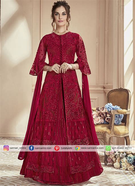 Red Embroidered Net Anarkali Salwar Kameez