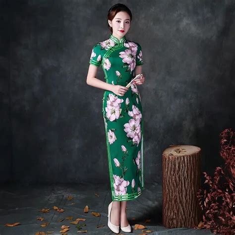 2017 Modern Cheongsam Dresses Long Qipao Blue Qi Pao Chinese