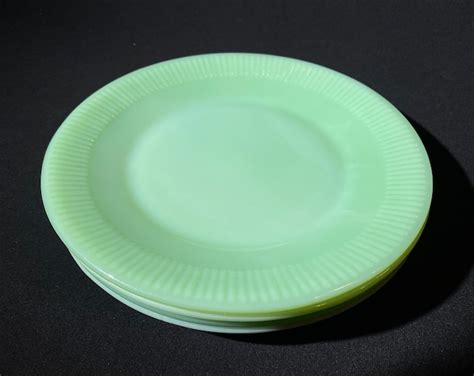 Set Of 4 Fire King Jadeite Jadite Jane Ray Dinner Plate 9 Inches Vintage Anchor Hocking Milk