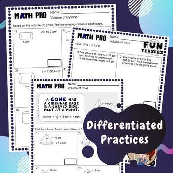 Volume Of Cone Cylinder And Sphere Guided Practice Worksheets TPT