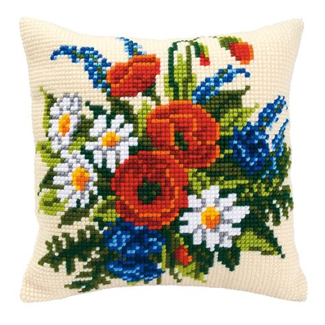 Mixed Flowers Chunky Cross Stitch Cushion Front Kit By Vervaco