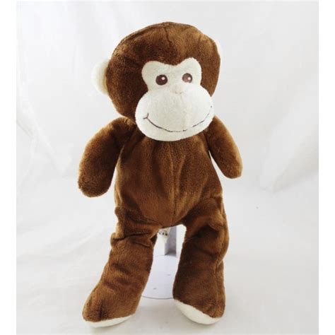 Peluche Singe MAX SAX Marron Beige Carrefour 35 Cm SOS Doudou