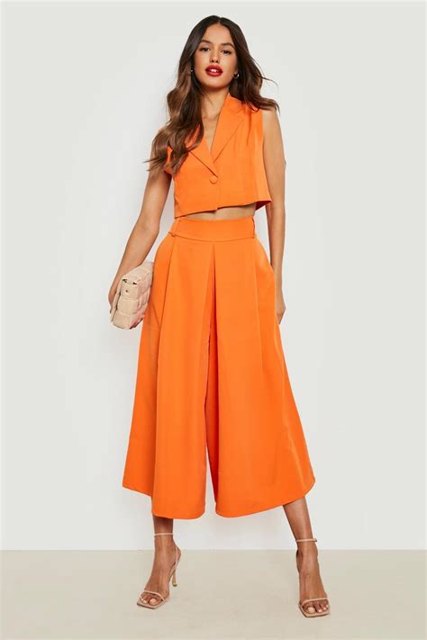 Pleat Front Wide Leg Tailored Culottes Boohoo