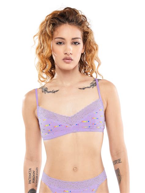 Cotton Essentials Lace Trim Bralette In Purple Savage X Fenty France