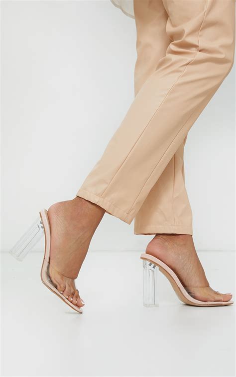 Nude Clear High Block Heel Low Vamp Mules Prettylittlething Usa