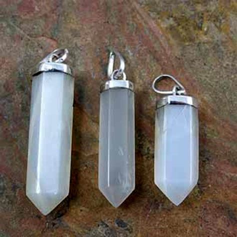 Sterling Silver Capped Six Sided White Moonstone Point Pendant