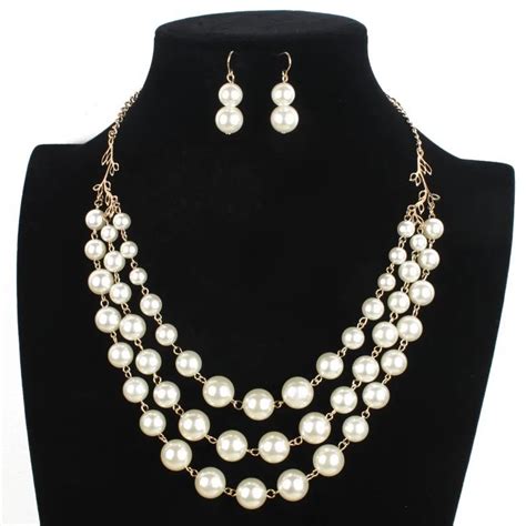 Multi Layer Pearls Necklace Choker Earrings Fashion Imitation Pearl