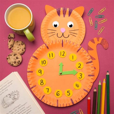 Paper Plate Cat Clock Craft Activity Guide Baker Ross 어린이를 위한 공예