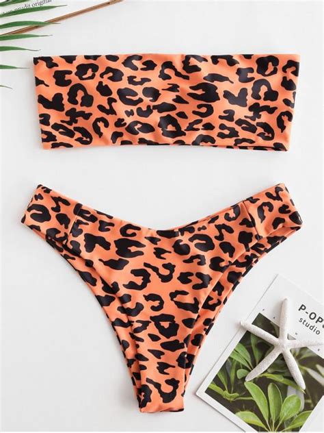 33 OFF 2021 ZAFUL Leopard Bandeau Bikini Set In MULTI A ZAFUL