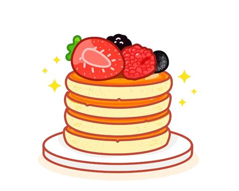 Premium Vector Pancake With Honey Strawberry And Blueberry Sweet Food Dessert Breakfast Hand