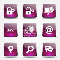 Seo Internet Sign Square Vector Pink Icon Design Set Stock Clipart