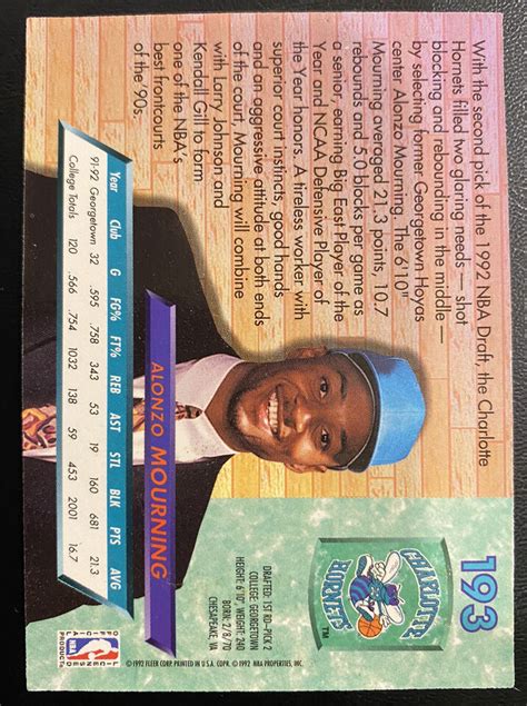 1992 93 Fleer Ultra Basketball Card 193 ALONZO MOURNING NMMT HOF EBay