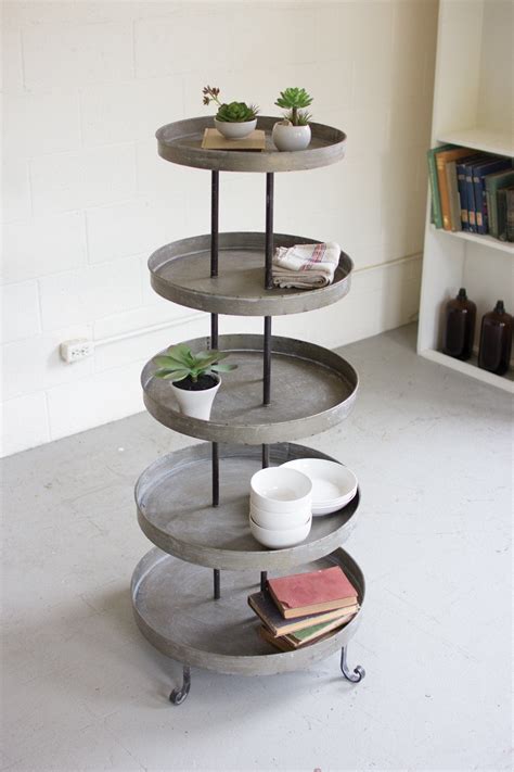 Kalalou Five Tiered Round Metal Display Tower Grey Modish Store