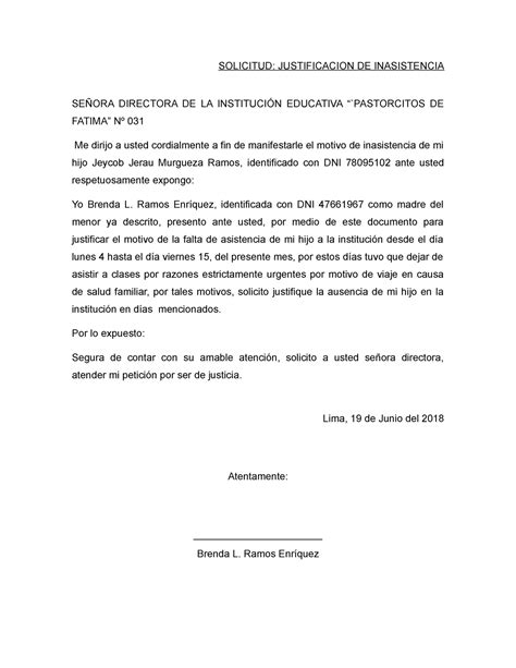 Solicitud De Justificacion De Inasistencia A Clases Variaciones Clase