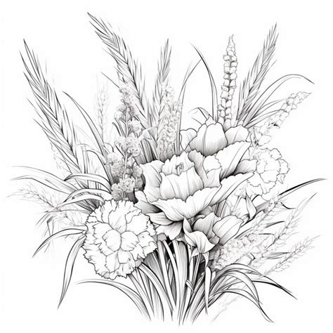 A drawing of a bouquet of flowers with grass and flowers generative ai ...