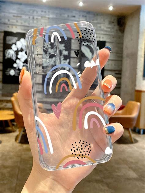 Funda De Celular Transparente Con Patr N De Arco Ris Moda De Mujer