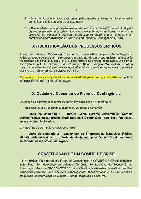 Estrutura Do Plano De Conting Ncia Para Suporte De Crise Pdf